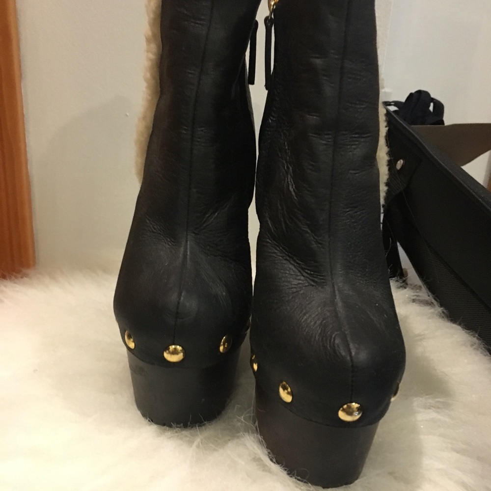 Giuseppe Zanotti Black Gold-Stud Leather Fur Boots